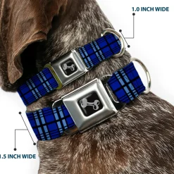 Dog Bone Seatbelt Buckle Collar - Plaid Blue/Gray/Black