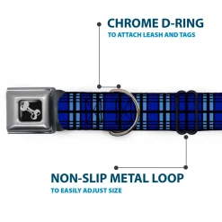 Dog Bone Seatbelt Buckle Collar - Plaid Blue/Gray/Black