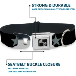 Dog Bone Seatbelt Buckle Collar - Star Black/Silver