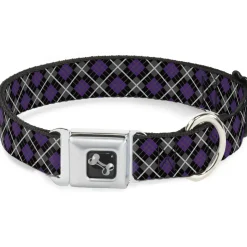 Dog Bone Seatbelt Buckle Collar - Argyle Black/Gray/Purple