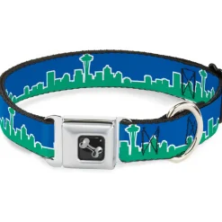 Dog Bone Seatbelt Buckle Collar - Seattle Skyline Blue/Green