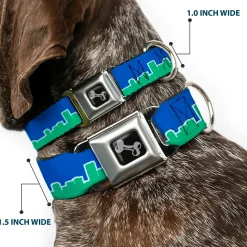 Dog Bone Seatbelt Buckle Collar - Seattle Skyline Blue/Green