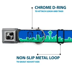 Dog Bone Seatbelt Buckle Collar - Seattle Skyline Blue/Green