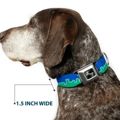 Dog Bone Seatbelt Buckle Collar - Seattle Skyline Blue/Green