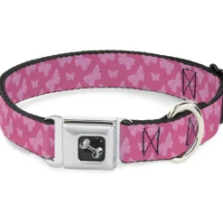 Dog Bone Seatbelt Buckle Collar - Butterflies Pink