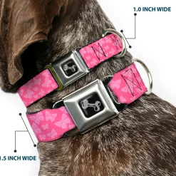 Dog Bone Seatbelt Buckle Collar - Butterflies Pink