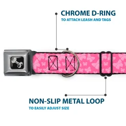 Dog Bone Seatbelt Buckle Collar - Butterflies Pink