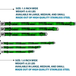 Dog Bone Seatbelt Buckle Collar - KISS ME, I'M IRISH! Clovers/Kisses Greens/Black