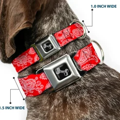 Dog Bone Seatbelt Buckle Collar - Paisley Red/White