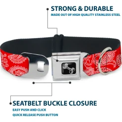 Dog Bone Seatbelt Buckle Collar - Paisley Red/White