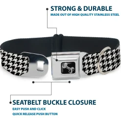 Dog Bone Seatbelt Buckle Collar - Houndstooth Black/White