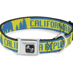Dog Bone Seatbelt Buckle Collar - CALIFORNIA REPUBLIC/Bear/Stars Silhouette Yellow/Blue