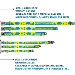 Dog Bone Seatbelt Buckle Collar - CALIFORNIA REPUBLIC/Bear/Stars Silhouette Yellow/Blue