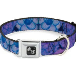 Dog Bone Seatbelt Buckle Collar - Vivid Floral Collage3 Blues/Purples