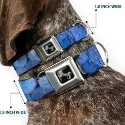 Dog Bone Seatbelt Buckle Collar - Vivid Floral Collage3 Blues/Purples