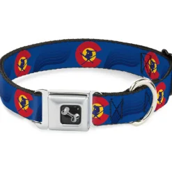 Dog Bone Seatbelt Buckle Collar - Colorado Skier3 Blues/Red/Yellow