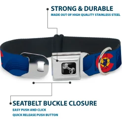 Dog Bone Seatbelt Buckle Collar - Colorado Skier3 Blues/Red/Yellow