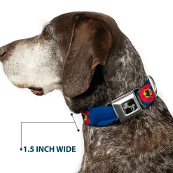Dog Bone Seatbelt Buckle Collar - Colorado Skier3 Blues/Red/Yellow