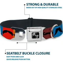 Dog Bone Seatbelt Buckle Collar - Mustaches Multi Color Blocks/Black