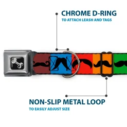 Dog Bone Seatbelt Buckle Collar - Mustaches Multi Color Blocks/Black