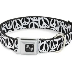 Dog Bone Seatbelt Buckle Collar - Peace Black/White