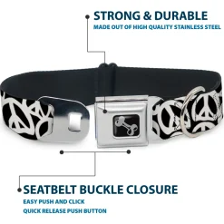 Dog Bone Seatbelt Buckle Collar - Peace Black/White