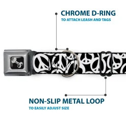 Dog Bone Seatbelt Buckle Collar - Peace Black/White