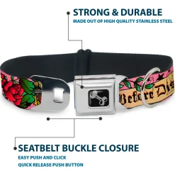 Dog Bone Seatbelt Buckle Collar - Death Before Dishonor Pink