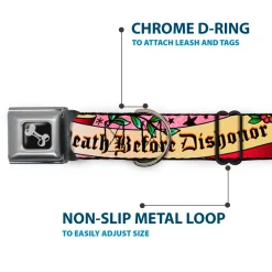 Dog Bone Seatbelt Buckle Collar - Death Before Dishonor Pink