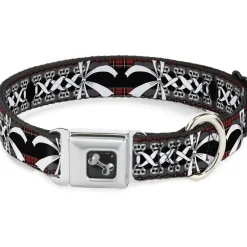 Dog Bone Seatbelt Buckle Collar - Corset Lace Up w/Bow Red Plaid/Black