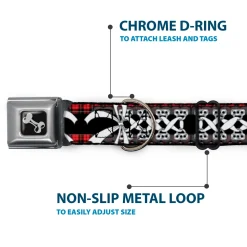 Dog Bone Seatbelt Buckle Collar - Corset Lace Up w/Bow Red Plaid/Black