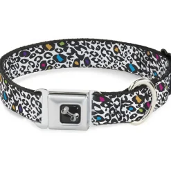 Dog Bone Seatbelt Buckle Collar - Leopard White/Black/Multi Color