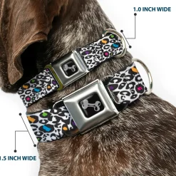 Dog Bone Seatbelt Buckle Collar - Leopard White/Black/Multi Color