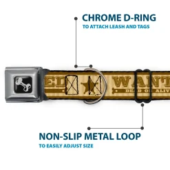 Dog Bone Seatbelt Buckle Collar - WANTED-DEAD OR ALIVE/Star Tans
