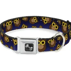 Dog Bone Seatbelt Buckle Collar - Owls Scattered Black/Blue-Fade/Yellow