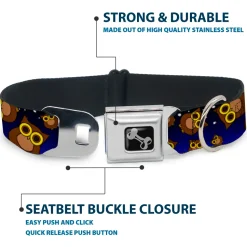 Dog Bone Seatbelt Buckle Collar - Owls Scattered Black/Blue-Fade/Yellow