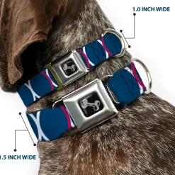 Dog Bone Seatbelt Buckle Collar - Rings Turquoise/White/Fuchsia