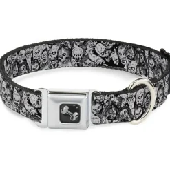 Dog Bone Seatbelt Buckle Collar - Zombie Skulls Sketch