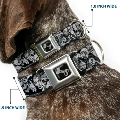 Dog Bone Seatbelt Buckle Collar - Zombie Skulls Sketch