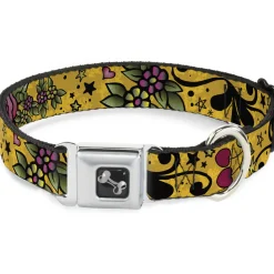 Dog Bone Seatbelt Buckle Collar - Mom & Dad CLOSE-UP Yellow