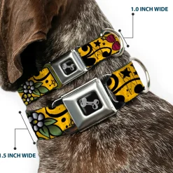 Dog Bone Seatbelt Buckle Collar - Mom & Dad CLOSE-UP Yellow