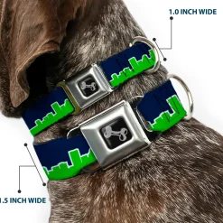 Dog Bone Seatbelt Buckle Collar - Seattle Skyline Navy/Lime Green
