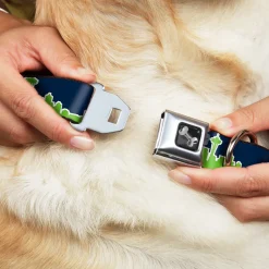 Dog Bone Seatbelt Buckle Collar - Seattle Skyline Navy/Lime Green