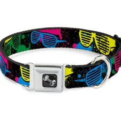 Dog Bone Seatbelt Buckle Collar - Eighties Shades Splatter Black/Neon
