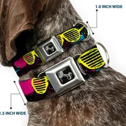 Dog Bone Seatbelt Buckle Collar - Eighties Shades Splatter Black/Neon