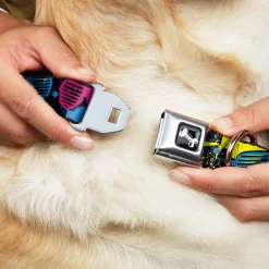 Dog Bone Seatbelt Buckle Collar - Eighties Shades Splatter Black/Neon