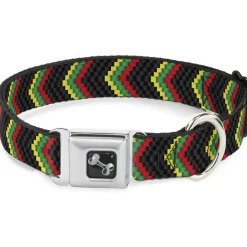 Dog Bone Seatbelt Buckle Collar - Chevron Weave Black/Rasta