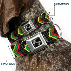 Dog Bone Seatbelt Buckle Collar - Chevron Weave Black/Rasta