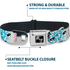 Dog Bone Seatbelt Buckle Collar - Leopard White/Pinks/Blues/Black