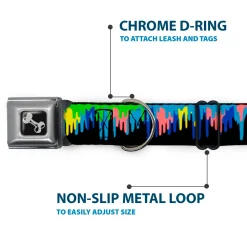 Dog Bone Seatbelt Buckle Collar - Paint Drips Black/Multi Neon